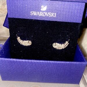 Swarovski Silver Tone Crystal Feather Stud Earrings